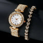 LUXEHAEVEN 2pcs Luxury Fashion Women Watch Set Silver Strap Ladies Quartz Wristwatch Alloy Bracelet For Ladies Jewelry Set LuxeHaeven