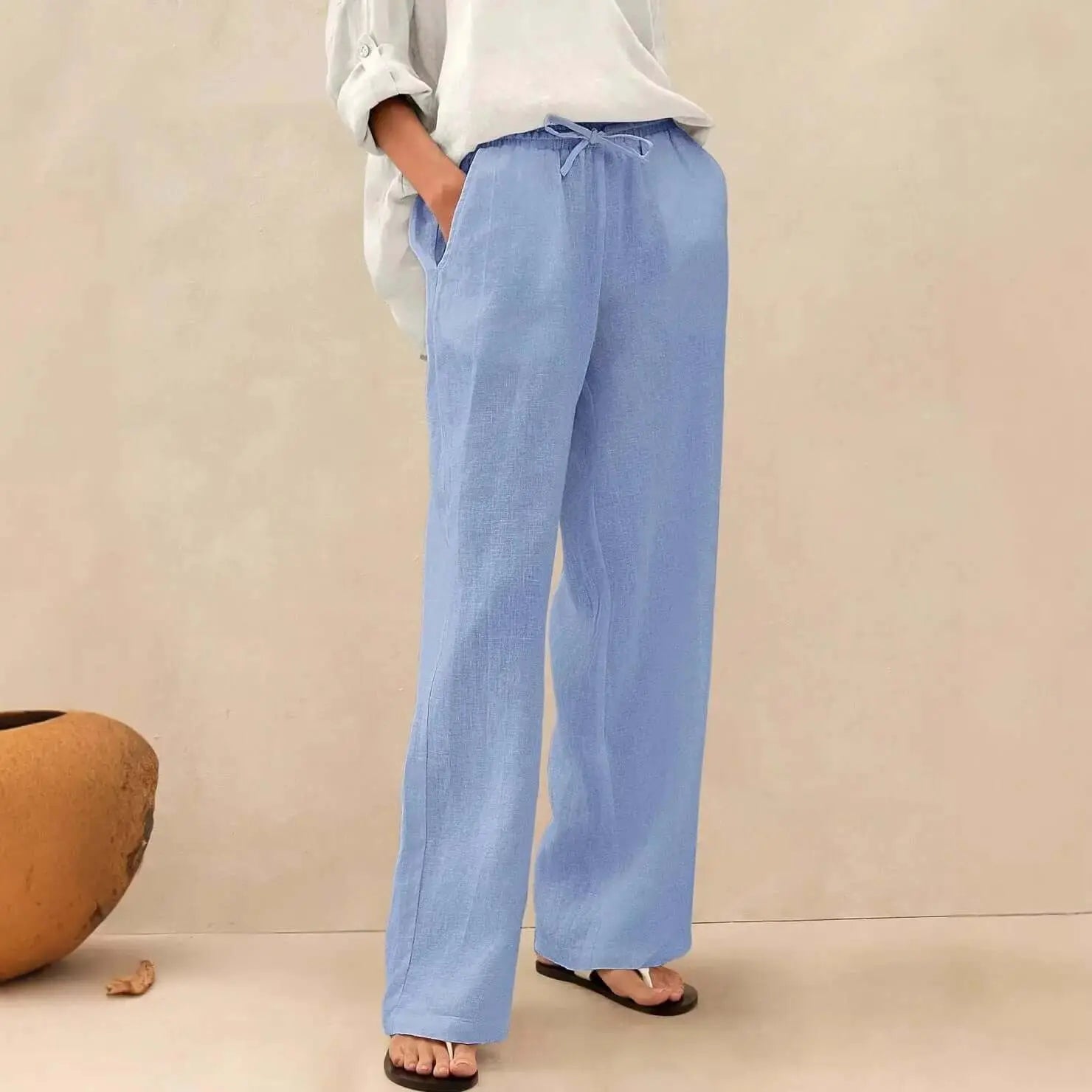LUXEHAEVEN Linen Comfortable Straight-Leg Pants Women&