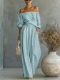 LUXEHAEVEN Casual Two-Piece Womens Outfit Off-Shoulder Top And Wide-Leg Pants Set LuxeHaeven