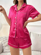 Open-front Buttoned Solid Color Lapel Satin Pajama Set