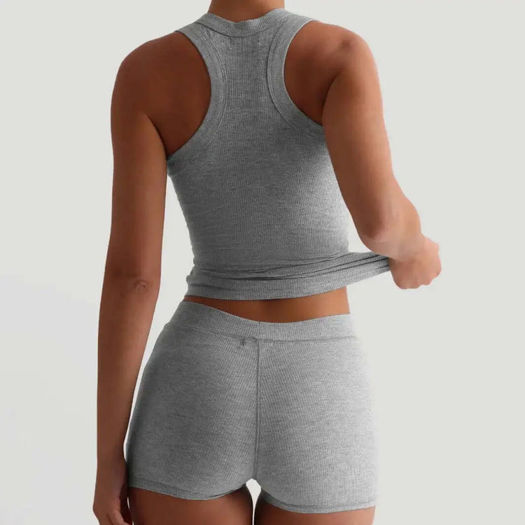 LUXEHAEVEN Womens Casual Solid-Colored Crew-Neck Slim-Fit Tank Top And High-Waist Shorts Set LuxeHaeven