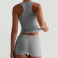 LUXEHAEVEN Womens Casual Solid-Colored Crew-Neck Slim-Fit Tank Top And High-Waist Shorts Set LuxeHaeven