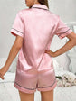Open-front Buttoned Solid Color Lapel Satin Pajama Set
