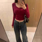 LUXEHAEVEN Solid-color U Neck Slim Fit Semi Scoop Neck Base Layer Top