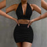 LUXEHAEVEN 2pcs Dress Suits For Women Halter Lace-up Hip Top And Pleated Hip-covering Skirt LuxeHaeven