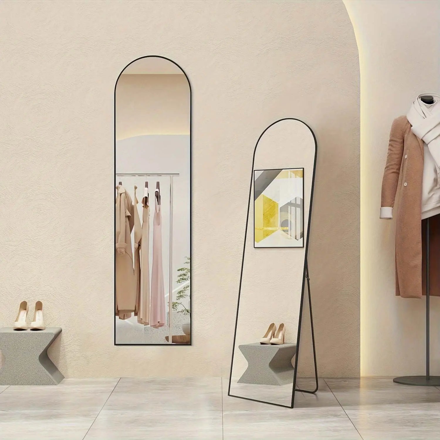 LUXEHAEVEN Full Length Arched/Rect Mirror with Stand