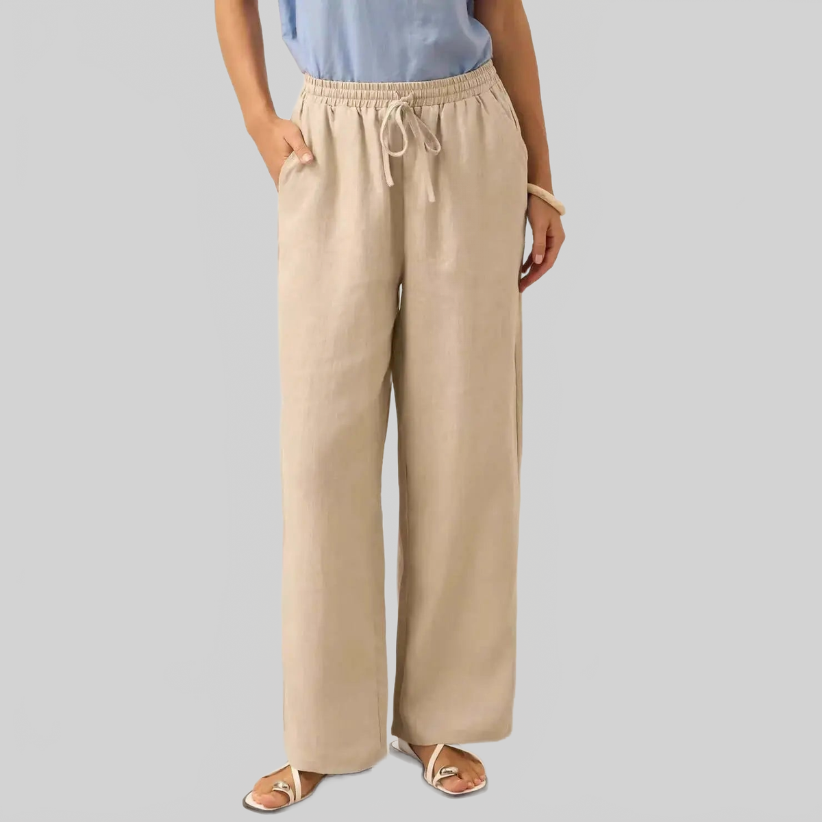 LUXEHAEVEN Linen Comfortable Straight-Leg Pants Women&