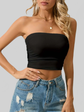 Y2K-Inspired Solid Ruched Crop Tube Top - Strapless, Stretch-Fit Design Perfect for Summer Casuals - Women&