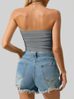Y2K-Inspired Solid Ruched Crop Tube Top - Strapless, Stretch-Fit Design Perfect for Summer Casuals - Women&