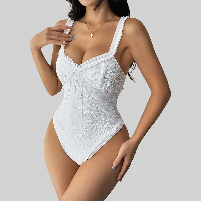 LUXEHAEVEN New Lace Ruffle-Trimmed Bodysuit