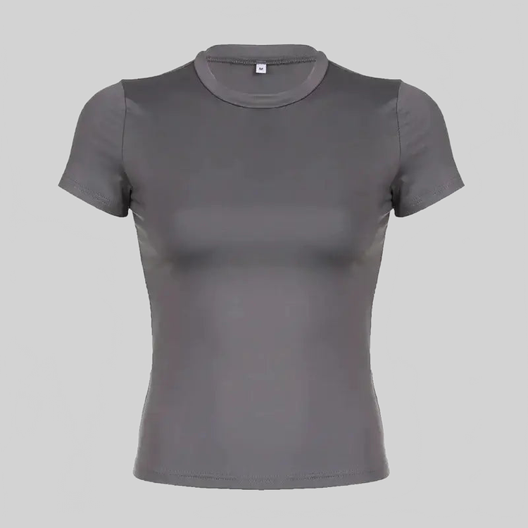 LUXEHAEVEN Basic Solid Crop Top Short Sleeve Crewneck