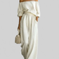 LUXEHAEVEN Casual Two-Piece Womens Outfit Off-Shoulder Top And Wide-Leg Pants Set LuxeHaeven