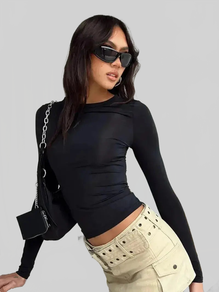 LUXEHAEVEN Slim Fit O-Neck Long Sleeve T-shirt