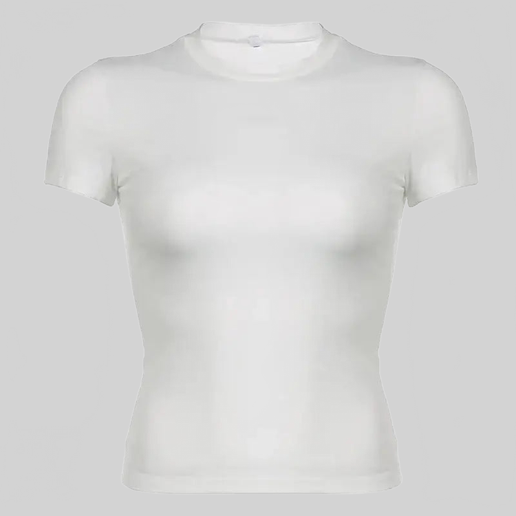LUXEHAEVEN Basic Solid Crop Top Short Sleeve Crewneck