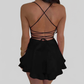 LUXEHAEVEN Sexy Suspender Skirt For Women ELegant Slim Strap Satin Backless Lace Up A-Line Short Dress Lady LuxeHaeven