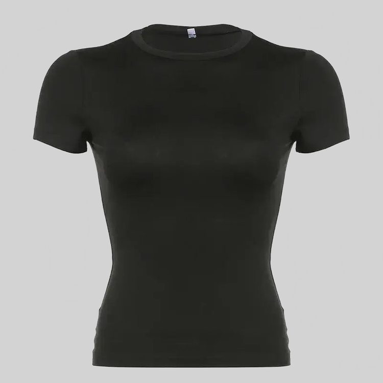 LUXEHAEVEN Basic Solid Crop Top Short Sleeve Crewneck
