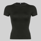 LUXEHAEVEN Basic Solid Crop Top Short Sleeve Crewneck