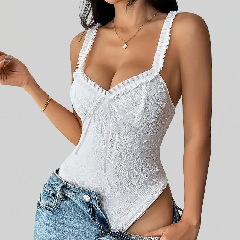 LUXEHAEVEN New Lace Ruffle-Trimmed Bodysuit