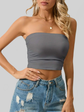 Y2K-Inspired Solid Ruched Crop Tube Top - Strapless, Stretch-Fit Design Perfect for Summer Casuals - Women&