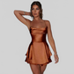 LUXEHAEVEN Sexy Suspender Skirt For Women ELegant Slim Strap Satin Backless Lace Up A-Line Short Dress Lady LuxeHaeven