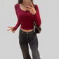 LUXEHAEVEN Solid-color U Neck Slim Fit Semi Scoop Neck Base Layer Top