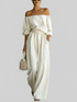 LUXEHAEVEN Casual Two-Piece Womens Outfit Off-Shoulder Top And Wide-Leg Pants Set LuxeHaeven