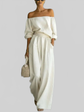 LUXEHAEVEN Casual Two-Piece Womens Outfit Off-Shoulder Top And Wide-Leg Pants Set LuxeHaeven