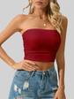 Y2K-Inspired Solid Ruched Crop Tube Top - Strapless, Stretch-Fit Design Perfect for Summer Casuals - Women&