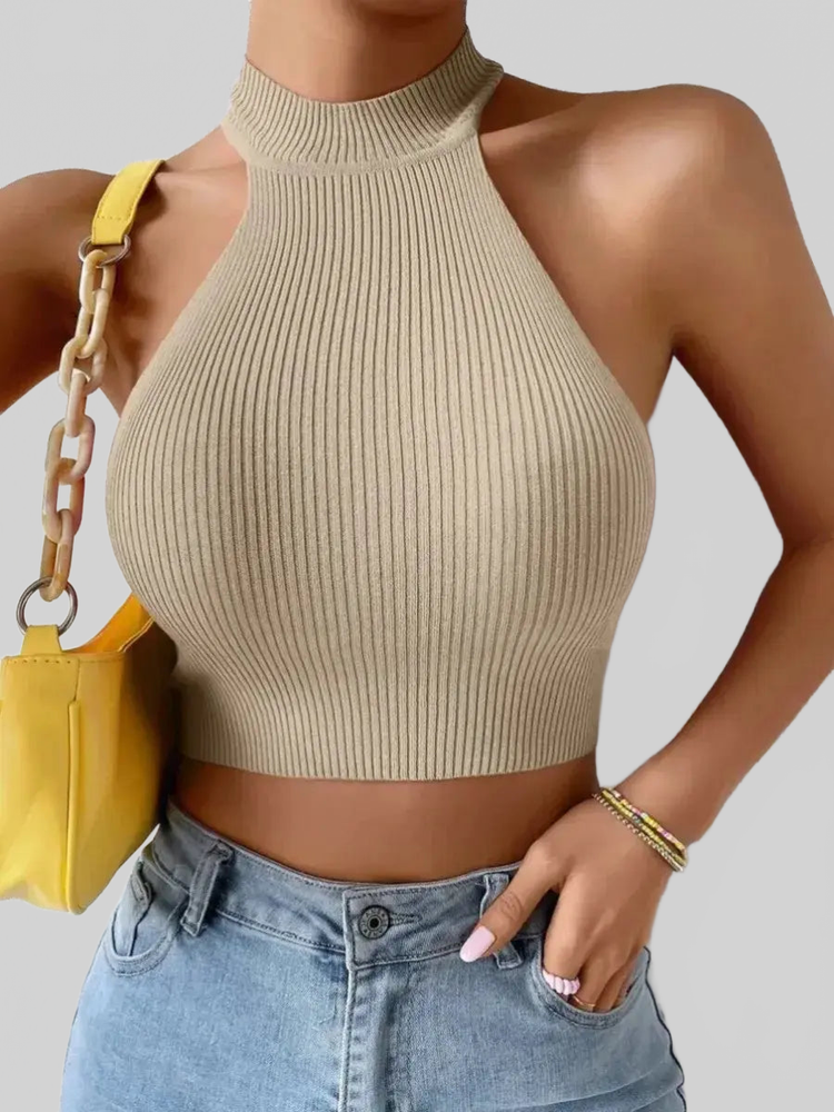 LUXEHAEVEN Ribbed Halter Tank Top