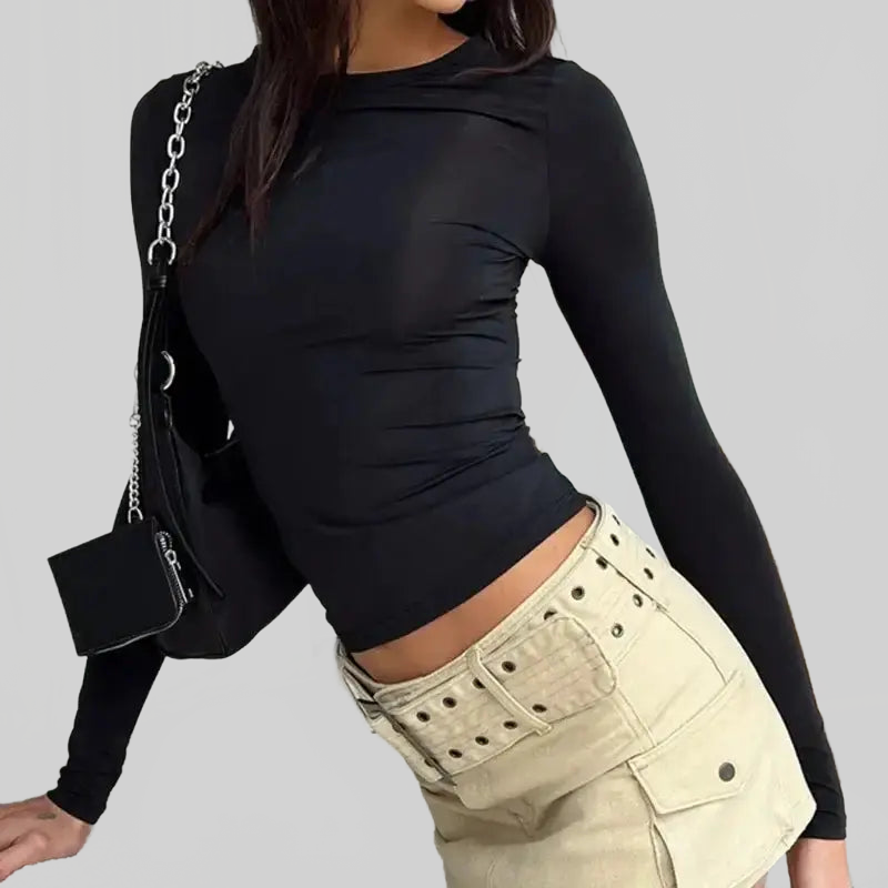 LUXEHAEVEN Slim Fit O-Neck Long Sleeve T-shirt