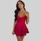 LUXEHAEVEN Sexy Suspender Skirt For Women ELegant Slim Strap Satin Backless Lace Up A-Line Short Dress Lady LuxeHaeven