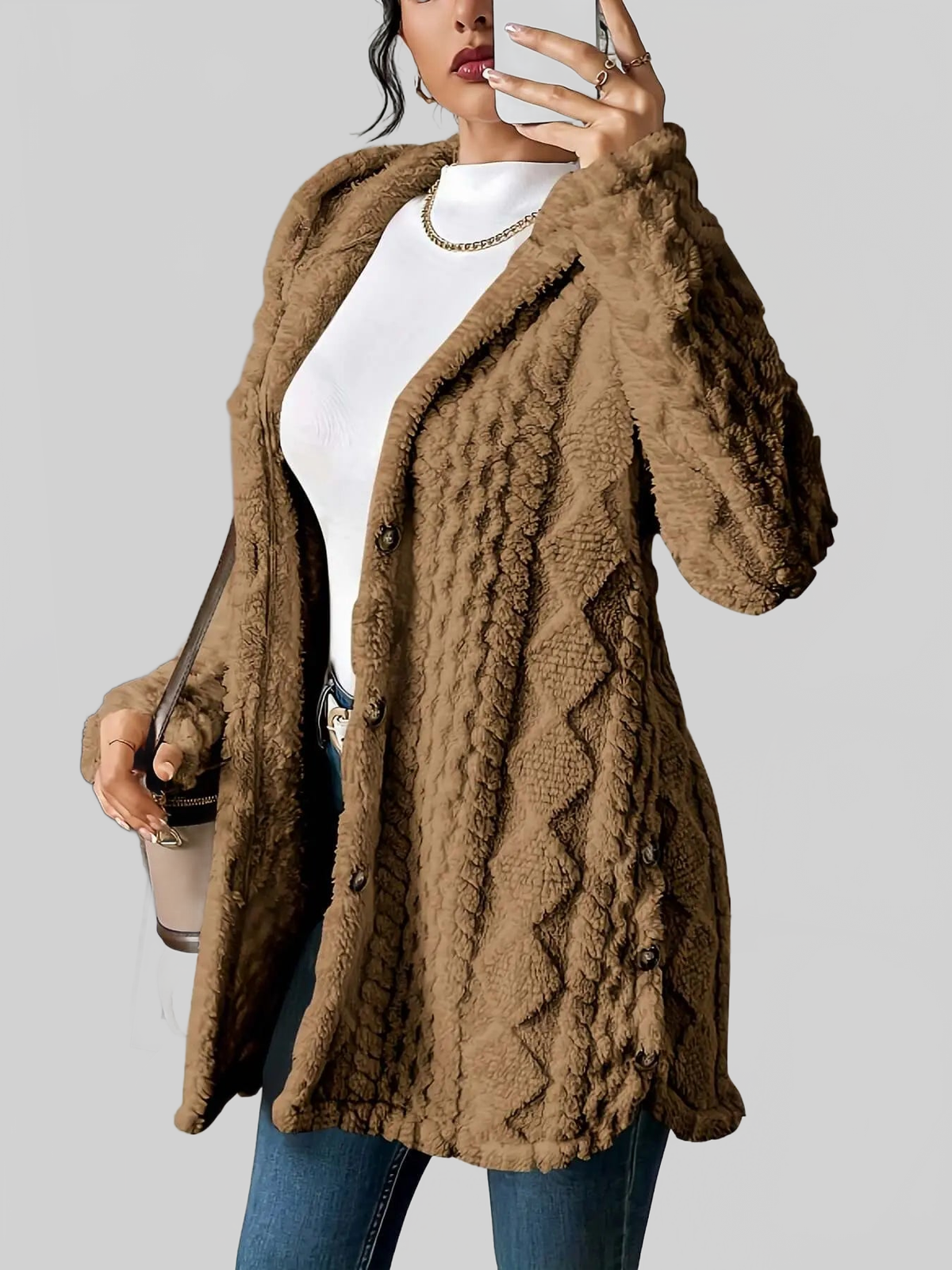 LUXEHAEVEN Warm Hooded Cardigan Coat