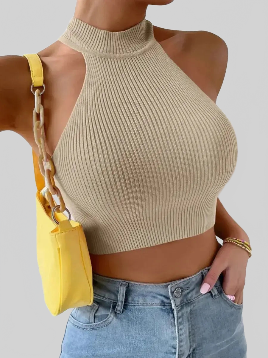 LUXEHAEVEN Ribbed Halter Tank Top