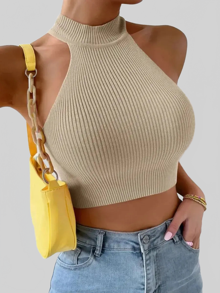 LUXEHAEVEN Ribbed Halter Tank Top