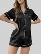 Open-front Buttoned Solid Color LapEL Satin Pajama Set