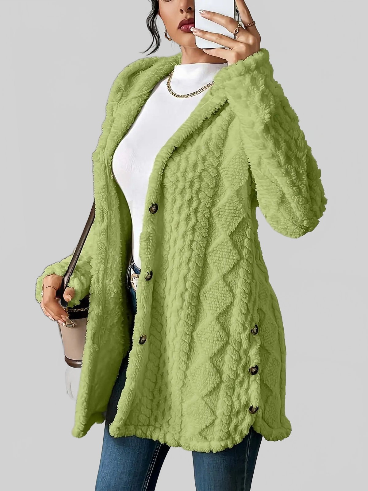 LUXEHAEVEN Warm Hooded Cardigan Coat