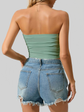 Y2K-Inspired Solid Ruched Crop Tube Top - Strapless, Stretch-Fit Design Perfect for Summer Casuals - Women&