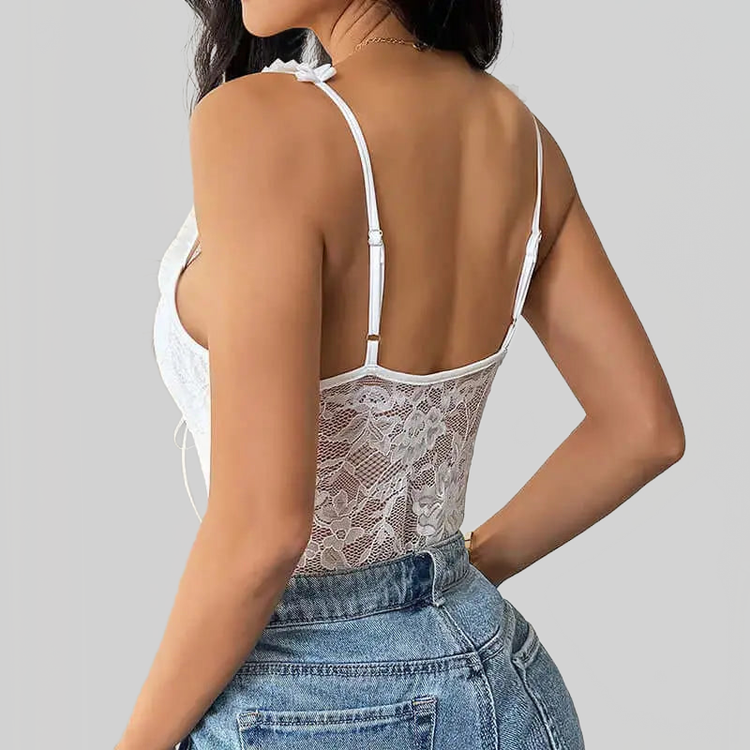 LUXEHAEVEN New Lace Ruffle-Trimmed Bodysuit