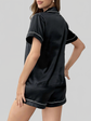 Open-front Buttoned Solid Color LapEL Satin Pajama Set