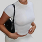 LUXEHAEVEN Basic Solid Crop Top Short Sleeve Crewneck