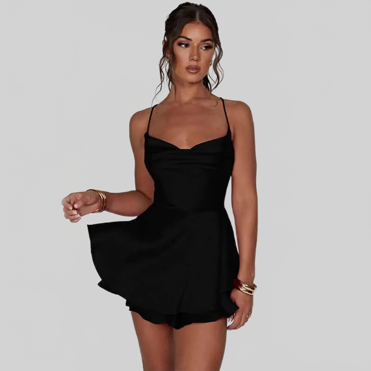 LUXEHAEVEN Sexy Suspender Skirt For Women ELegant Slim Strap Satin Backless Lace Up A-Line Short Dress Lady LuxeHaeven