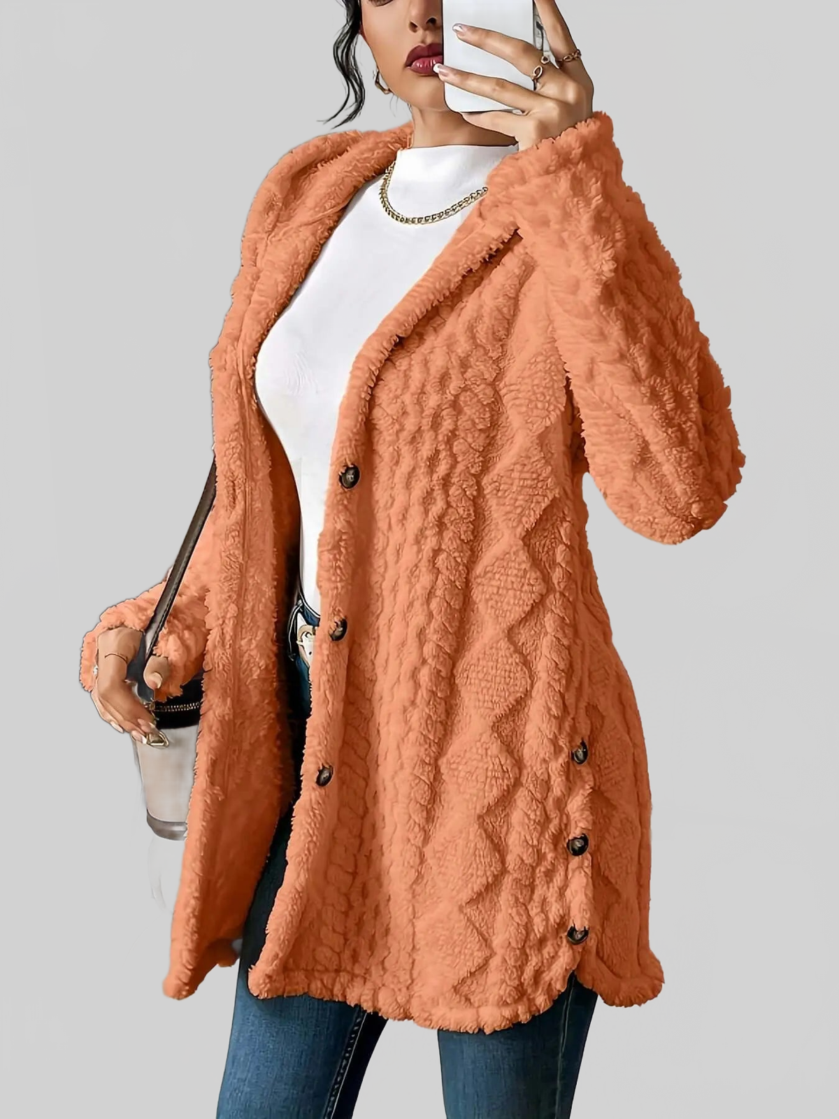 LUXEHAEVEN Warm Hooded Cardigan Coat