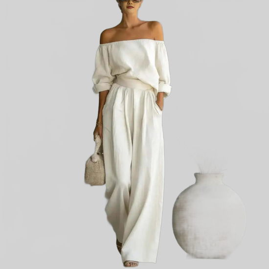 LUXEHAEVEN Casual Two-Piece Womens Outfit Off-Shoulder Top And Wide-Leg Pants Set LuxeHaeven