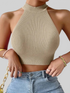 LUXEHAEVEN Ribbed Halter Tank Top
