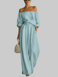 LUXEHAEVEN Casual Two-Piece Womens Outfit Off-Shoulder Top And Wide-Leg Pants Set LuxeHaeven