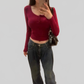 LUXEHAEVEN Solid-color U Neck Slim Fit Semi Scoop Neck Base Layer Top