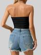 Y2K-Inspired Solid Ruched Crop Tube Top - Strapless, Stretch-Fit Design Perfect for Summer Casuals - Women&