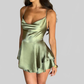 LUXEHAEVEN Sexy Suspender Skirt For Women ELegant Slim Strap Satin Backless Lace Up A-Line Short Dress Lady LuxeHaeven