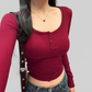 LUXEHAEVEN Solid-color U Neck Slim Fit Semi Scoop Neck Base Layer Top